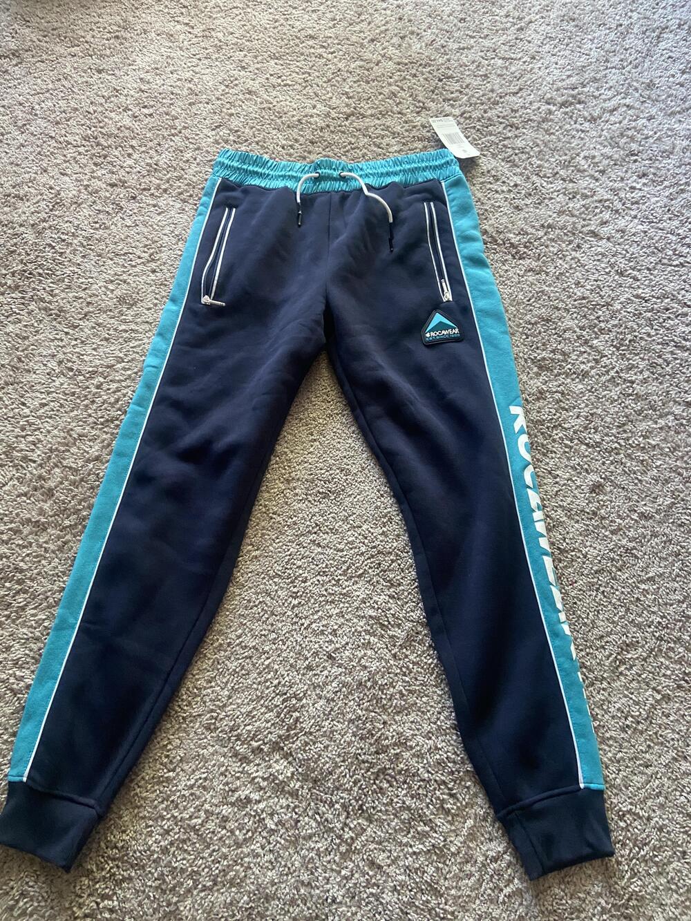 Rocawear Pants Mens XL Blue Teal Fleece Jogger Elastic Waist Zip Pockets